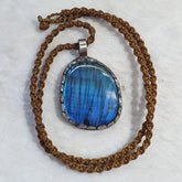 BIG MEN'S VINTAGE Natural Blue Fire Labradorite Mix SILVER Pendant Necklace